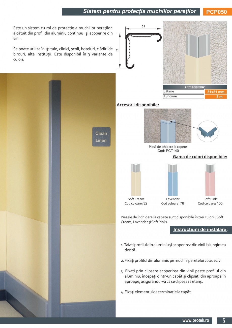 Pagina 3-Sistem pentru protectia muchiilor peretilor (51x51mm)  PROTEK PCP050 Fisa tehnica Engleza rudat care...