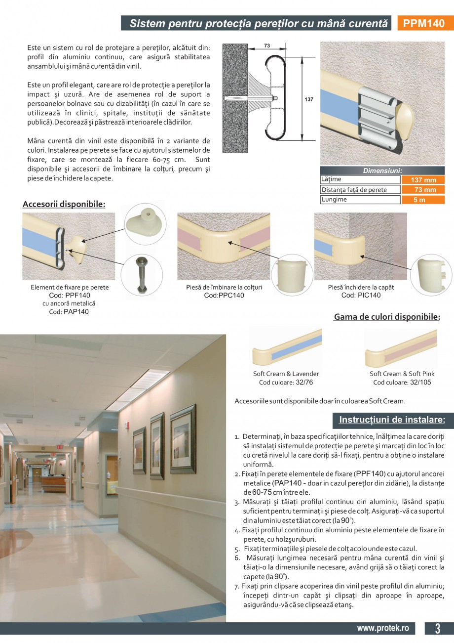 Pagina 3-Sistem pentru protectia peretilor cu mana curenta (137mm)  PROTEK PPM140 Fisa tehnica Engleza rudat ...