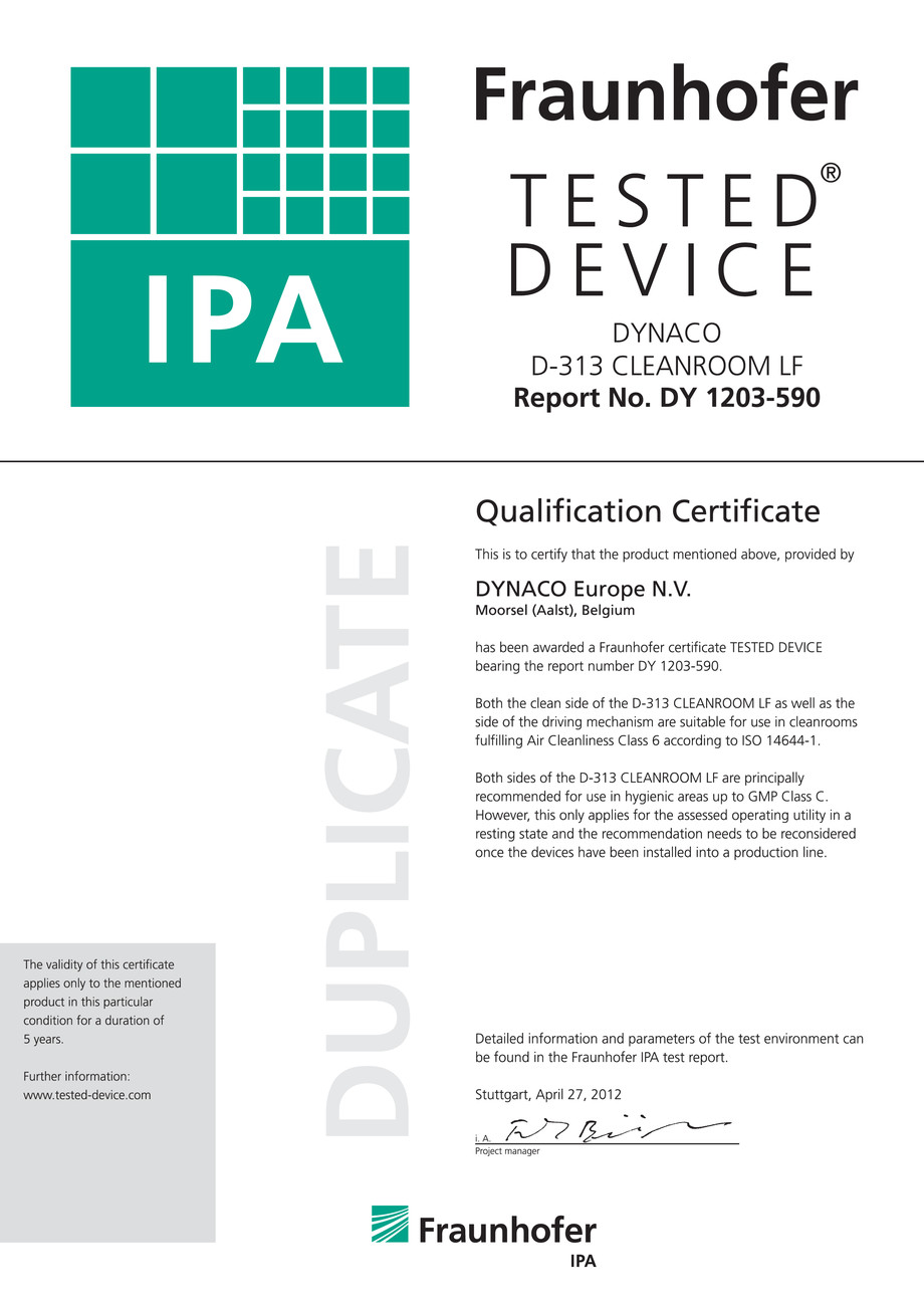 Pagina 1-Certificat D-313 Cleanroom 