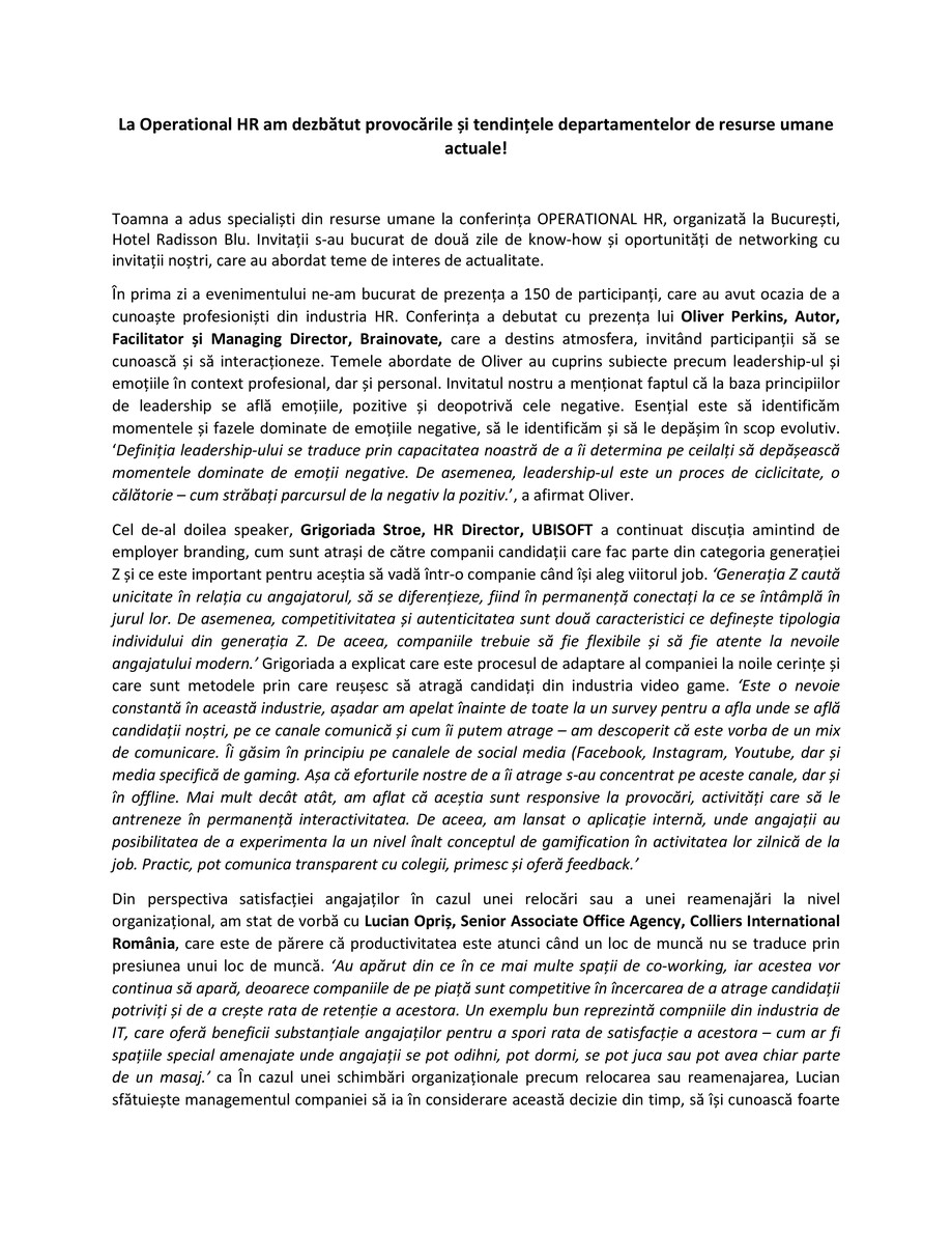 Pagina 1-Comunicat Post-Eveniment - OPERATIONAL HR Bucuresti 