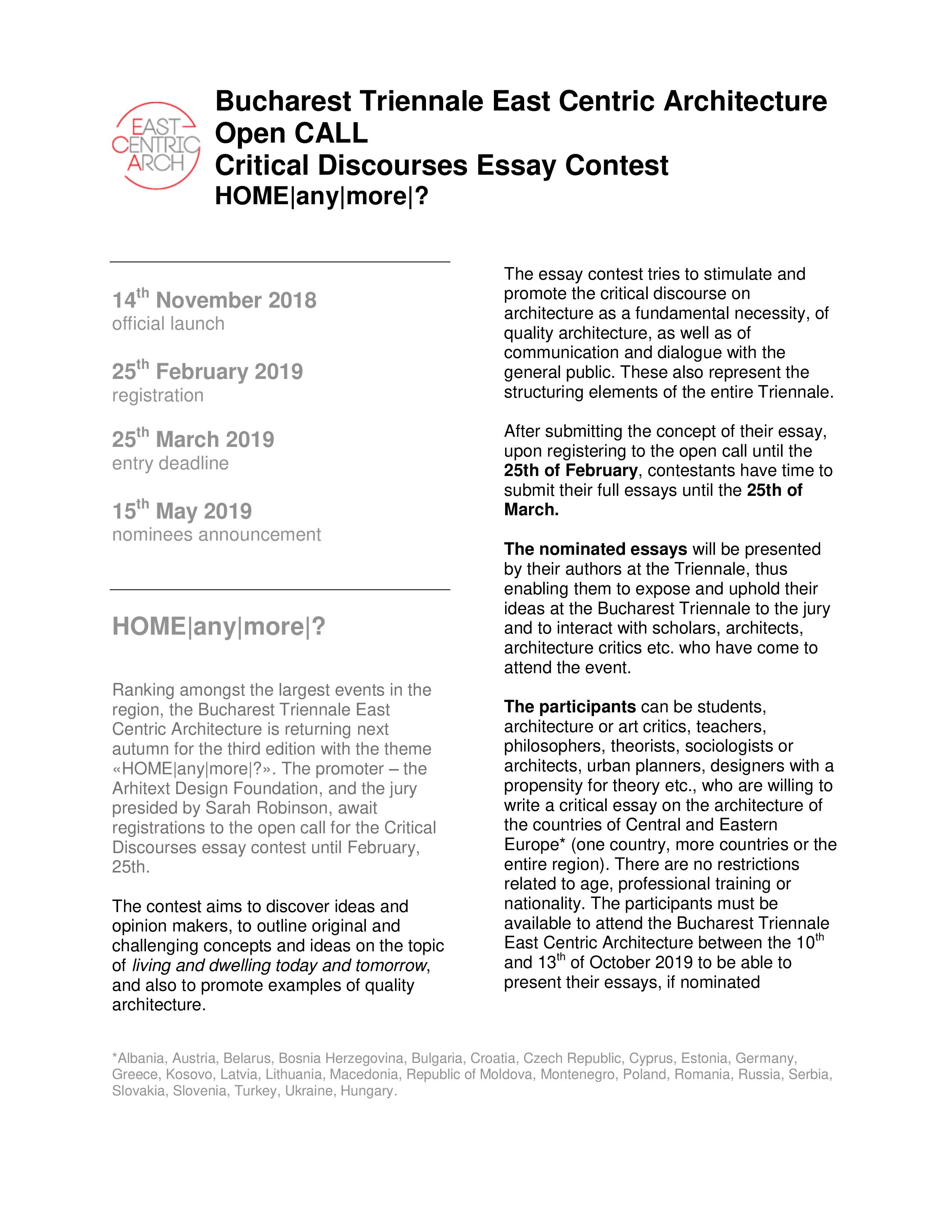 Pagina 1 - Bucharest Triennale CALL CRITICAL DISCOURSES 2019 