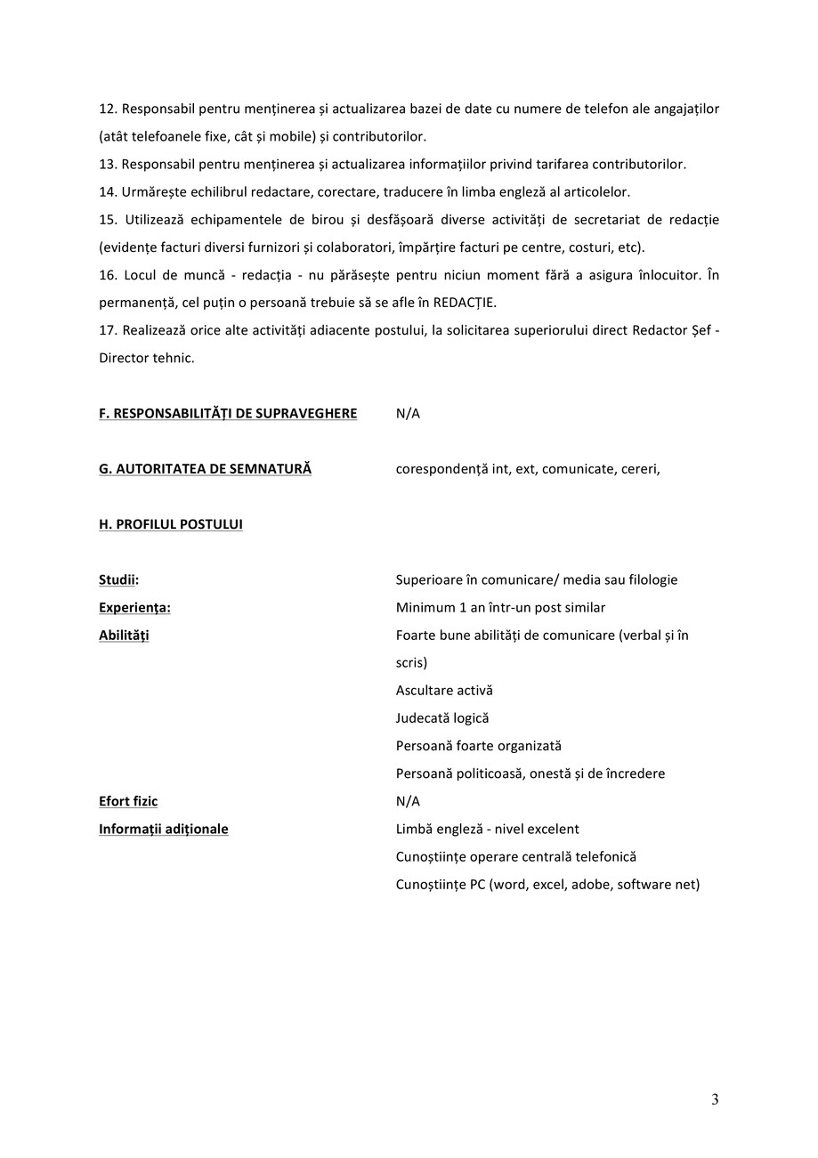 Pagina 3-Fisa post secretar general de redactie pentru revista Arhitectura 
