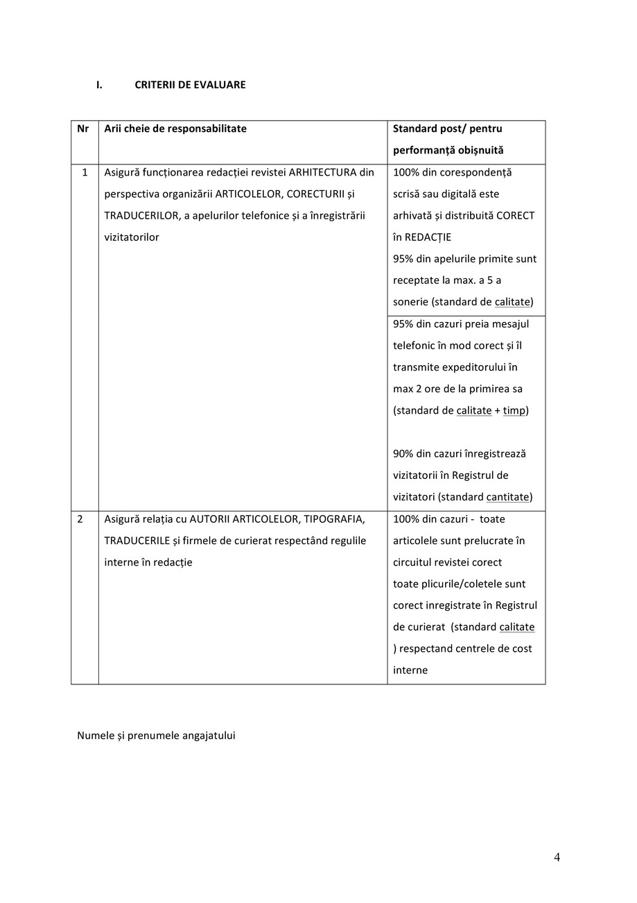 Pagina 4-Fisa post secretar general de redactie pentru revista Arhitectura 