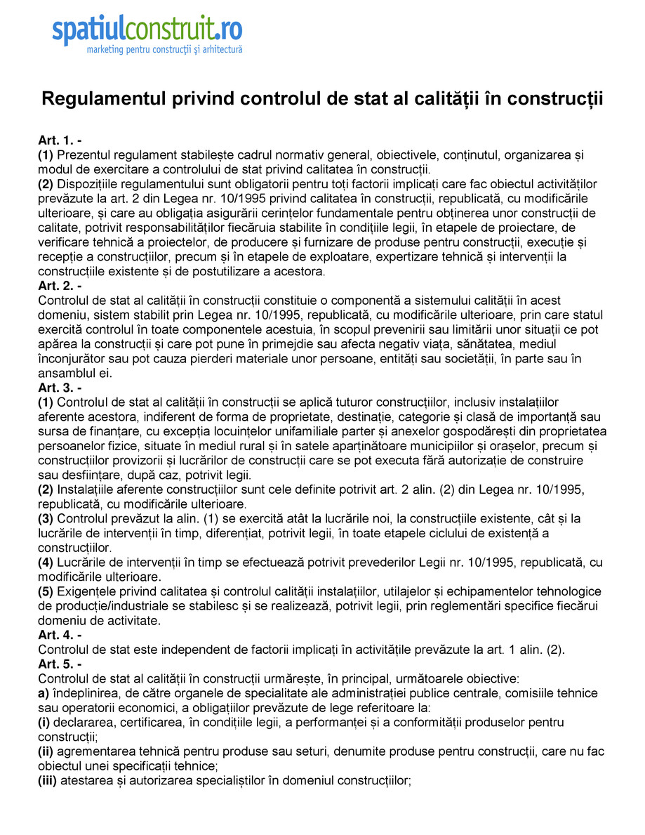Pagina 1-Regulamentul privind controlul de stat al calitatii in constructii 