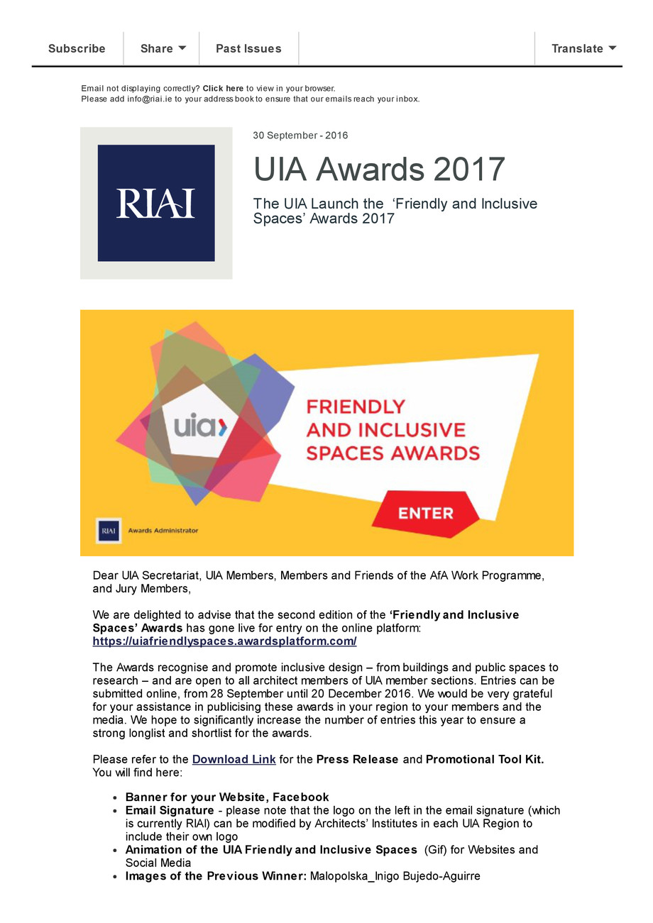 Pagina 1-UIA lanseaza "Friendly and Inclusive Spaces Awards 2017" 