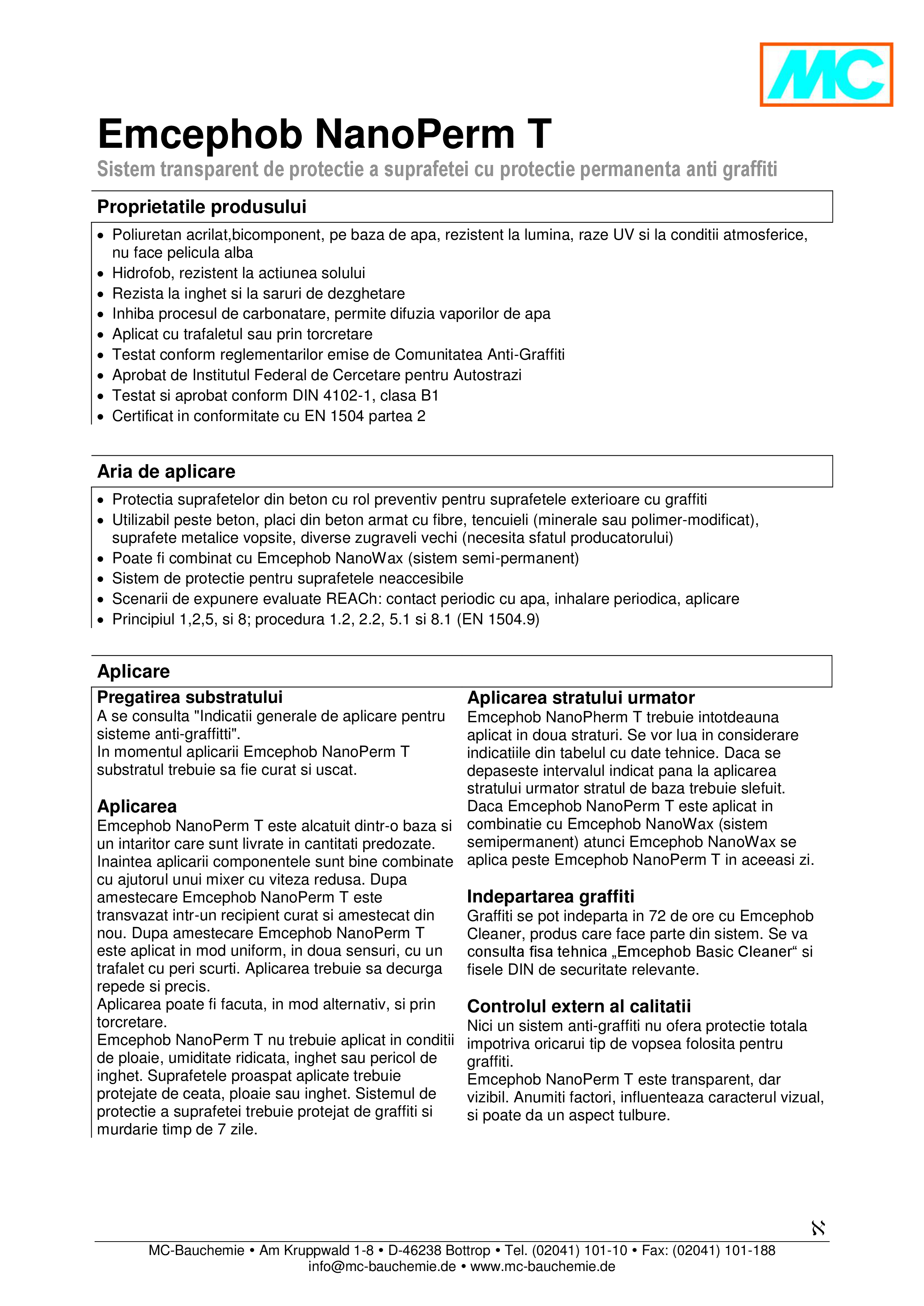 Pagina 1 - Sistem transparent de protectie a suprafetei cu protectie permanenta anti graffiti -...