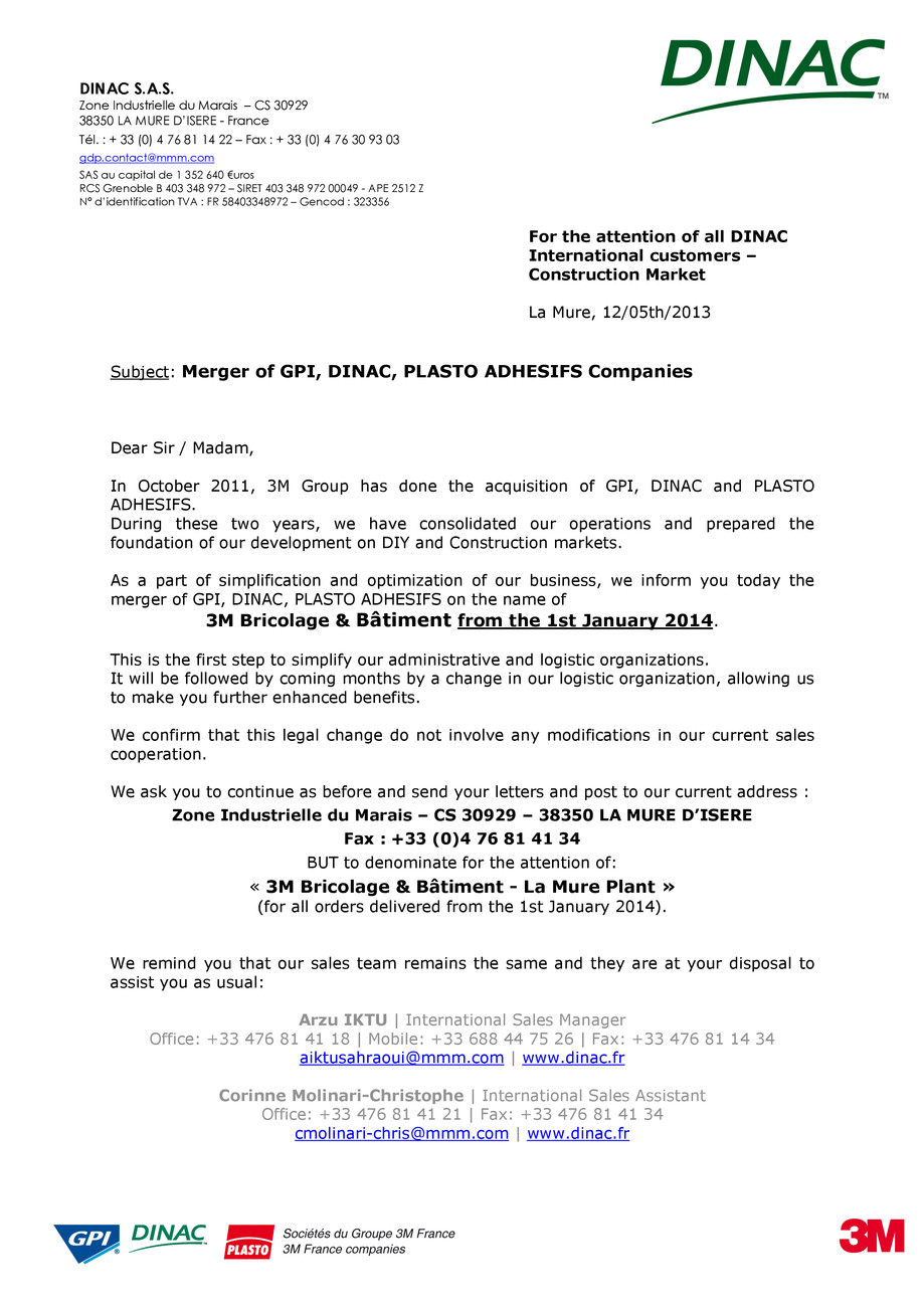 Pagina 1-Information DINAC LaMure Merger announcement 