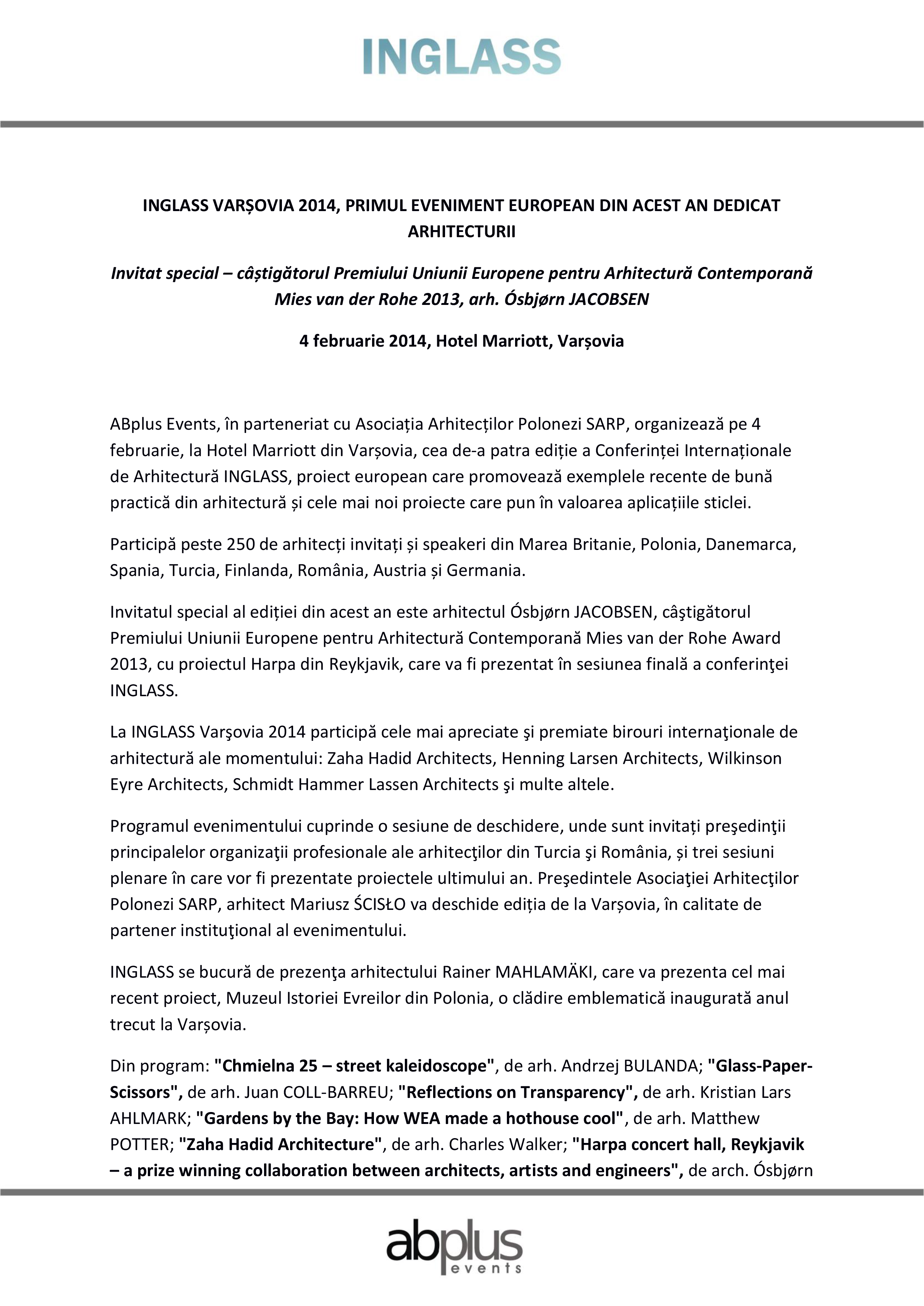 Pagina 1 - Conferinta Internationala de Arhitectura INGLASS Varsovia 2014 