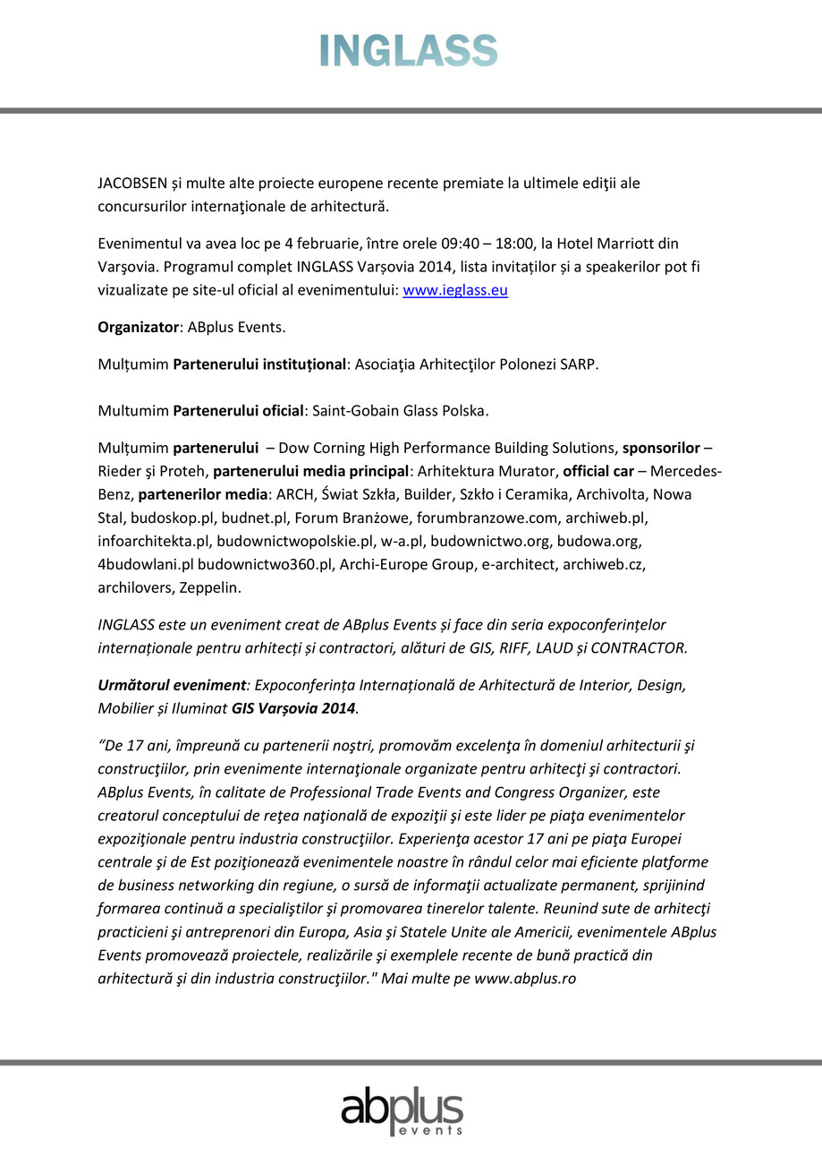 Pagina 2-Conferinta Internationala de Arhitectura INGLASS Varsovia 2014 