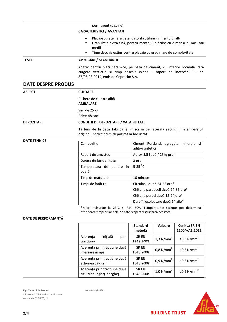 Pagina 2-Adeziv pentru piatra naturala SikaHome TileBond Natural Stone 