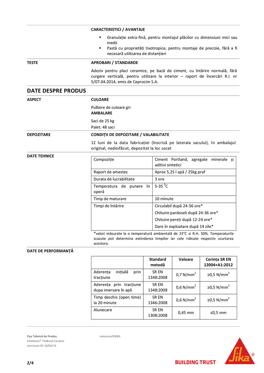 Pagina 2-Adeziv pentru placari ceramice la interior SikaHome TileBond Ceramic 