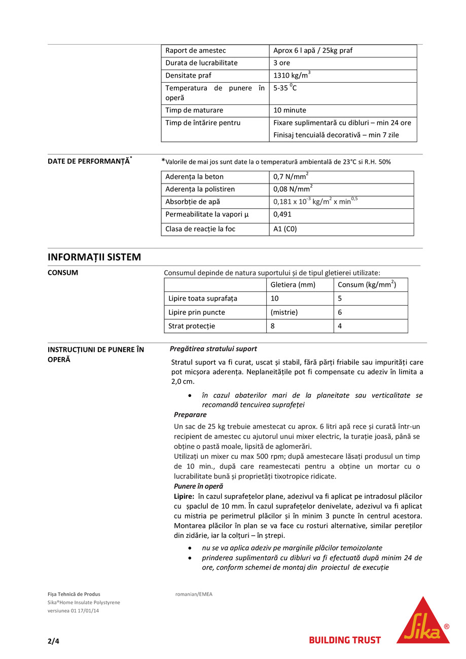 Pagina 2-Adeziv pentru termosistem cu polistiren SikaHome Insulate Polystyrene 