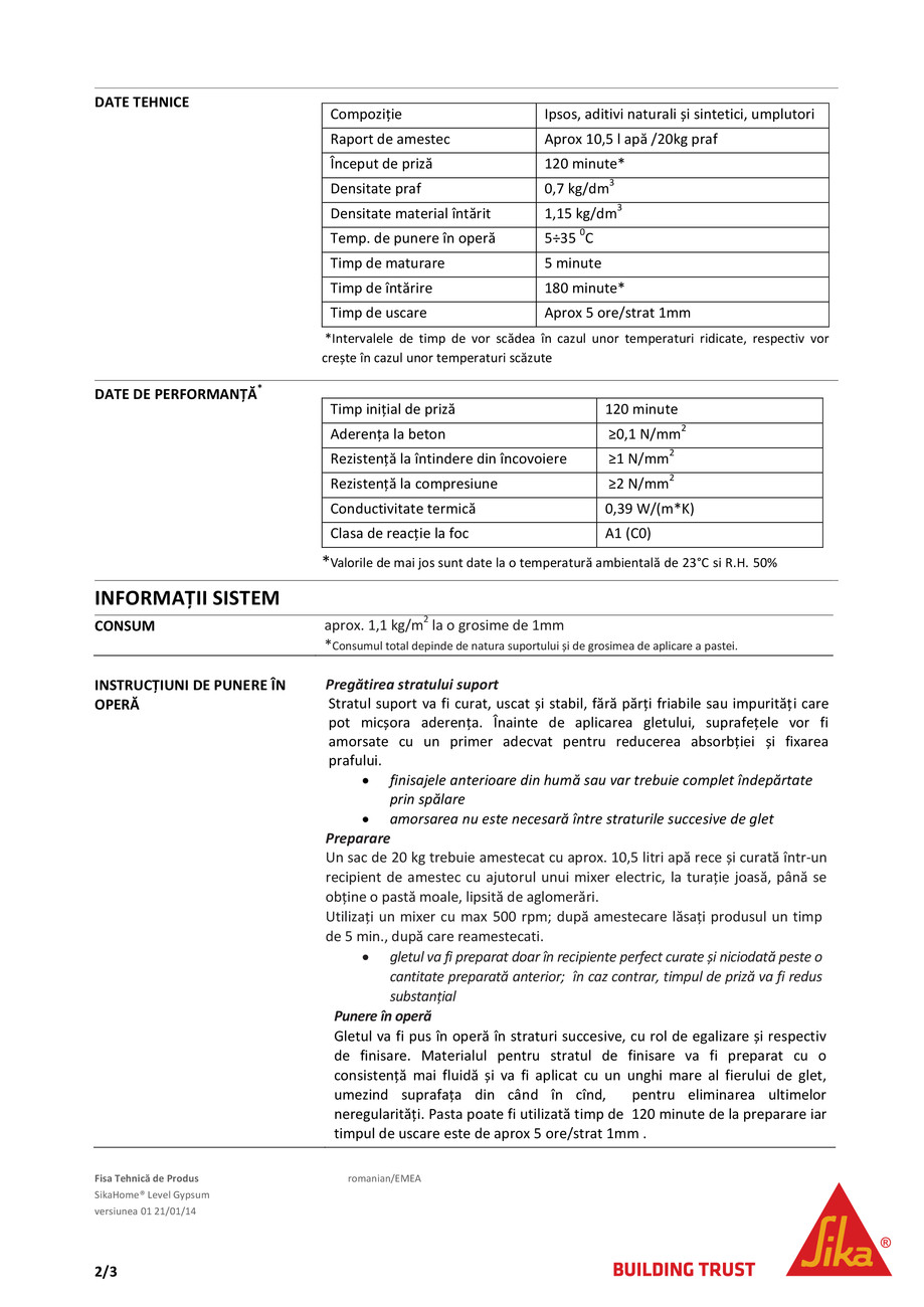 Pagina 2-Glet de ipsos pentru interior SikaHome Level Gypsum 