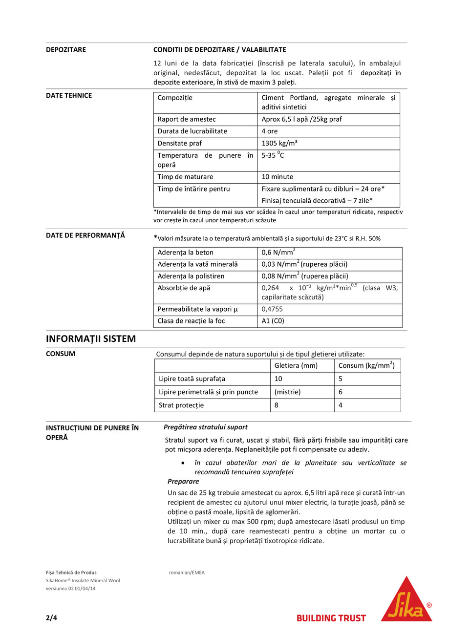 Pagina 2-Adeziv pentru termosistem cu vata minerala SikaHome Insulate Mineral Wool 