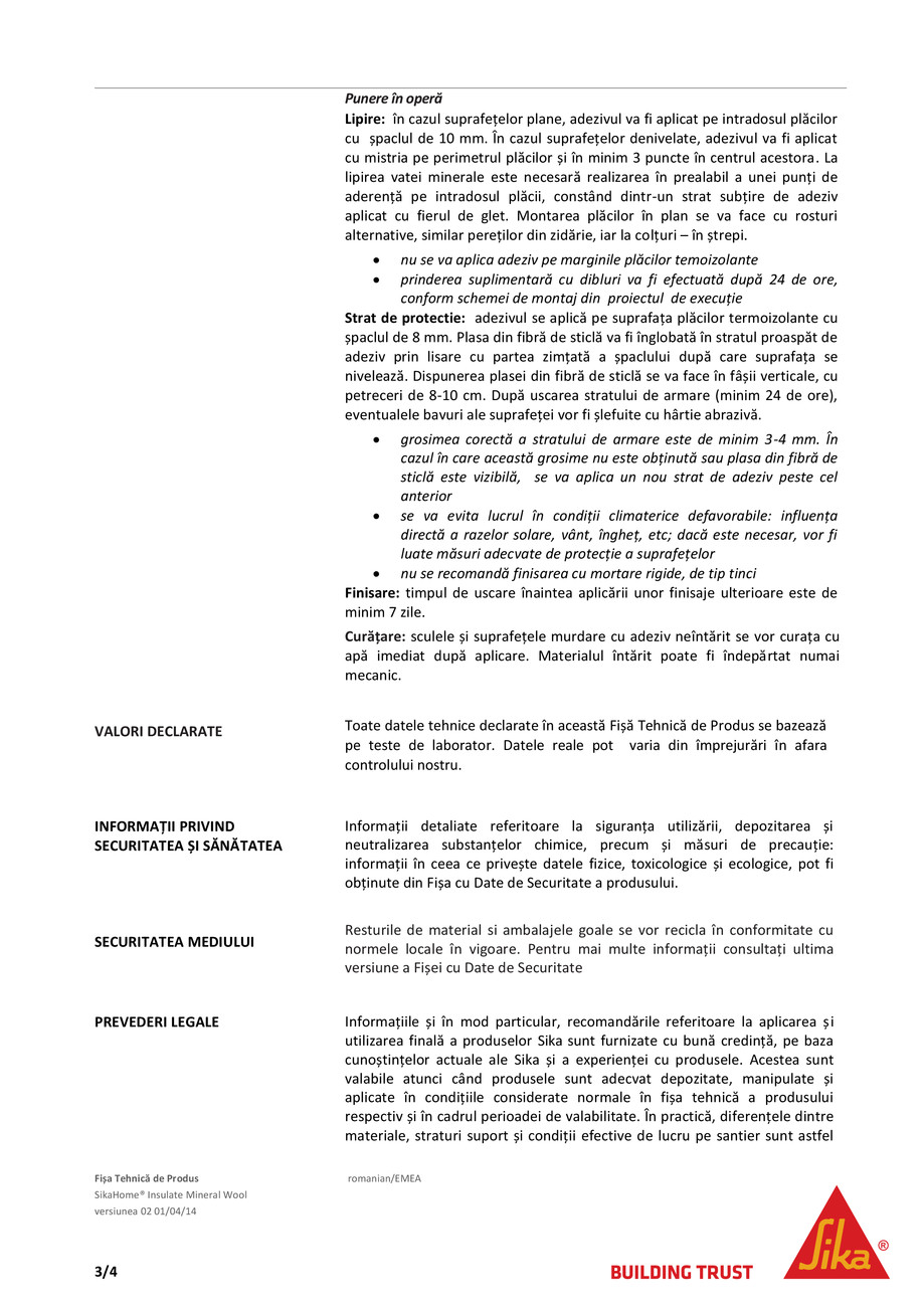 Pagina 3-Adeziv pentru termosistem cu vata minerala SikaHome Insulate Mineral Wool 