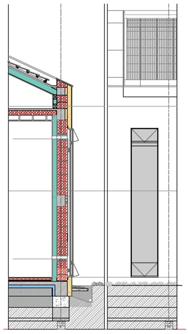 Sectiune verticala si vedere exterioara Perete Trombe - Casa E4 - Perete Trombe - Perete termodinamic