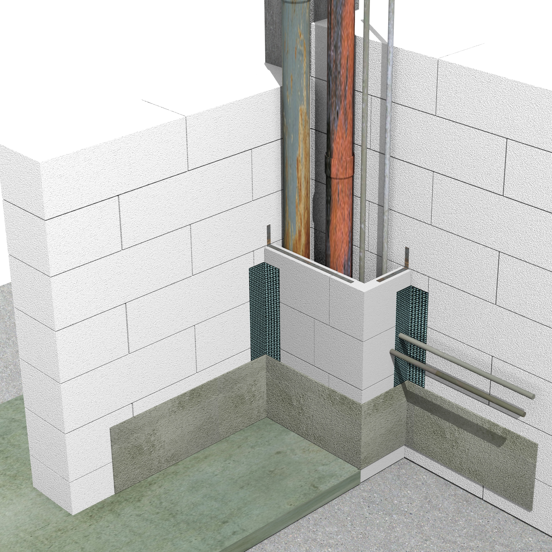 Detaliu de ghena de instalatii - Sistem de zidarie confinata din BCA Macon pentru constructii rezidentiale