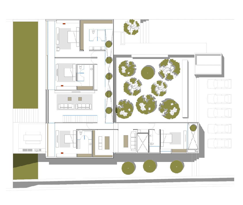 Casa MK - planuri - Resedinta contemporana construita in jurul "unei paduri de stejari"