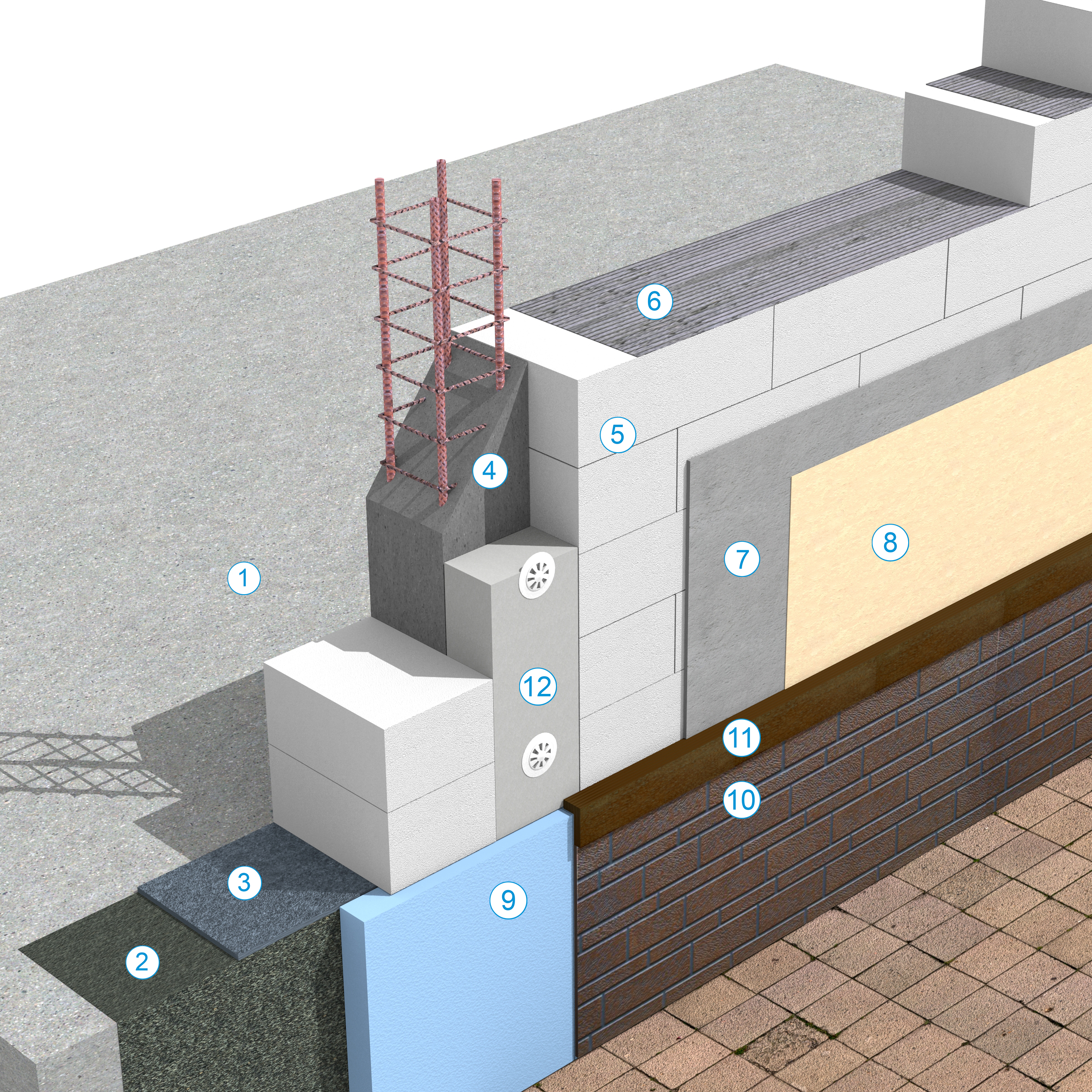 Detaliu de soclu - Sistem de zidarie confinata din BCA Macon pentru constructii rezidentiale publice si