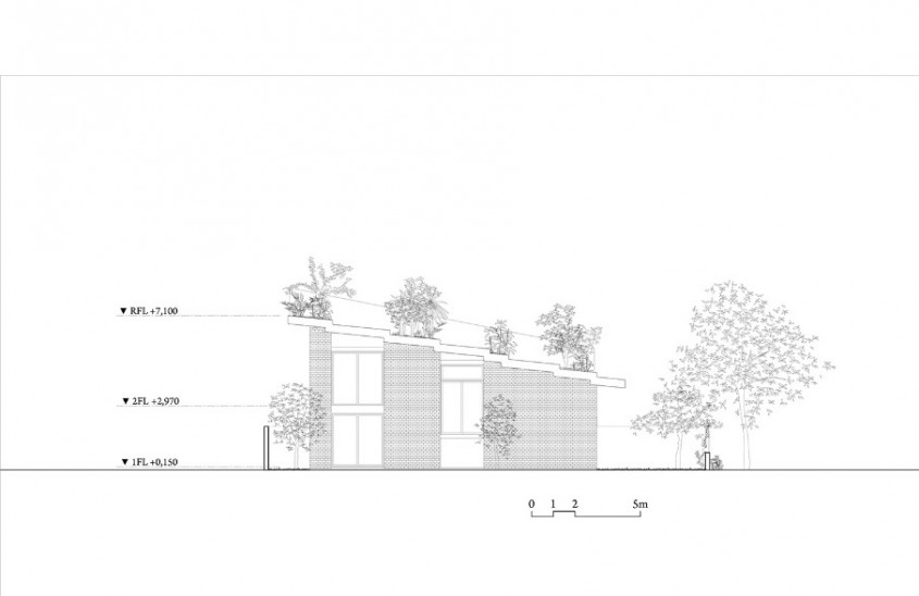 Casa Hoan - planuri - O terasa plina de vegetatie amenajata pe acoperisul casei 