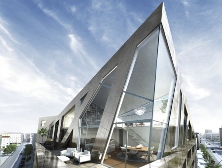 Cladirea Chausseestrasse - Imobil de apartamente cu forme ascutite si fatada metalizata marca Daniel Libeskind