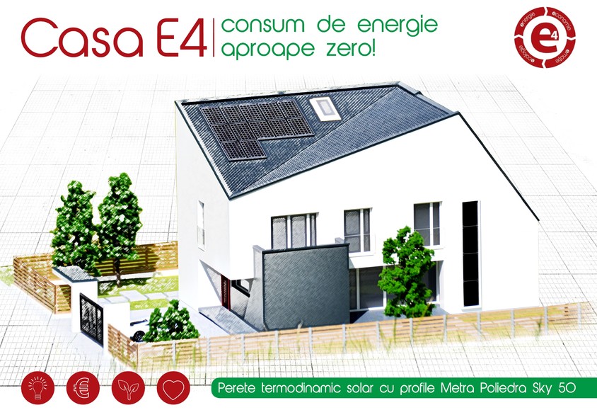 Casa E4 - Perete Trombe - Perete termodinamic solar realizat cu profile Metra Poliedra Sky 50