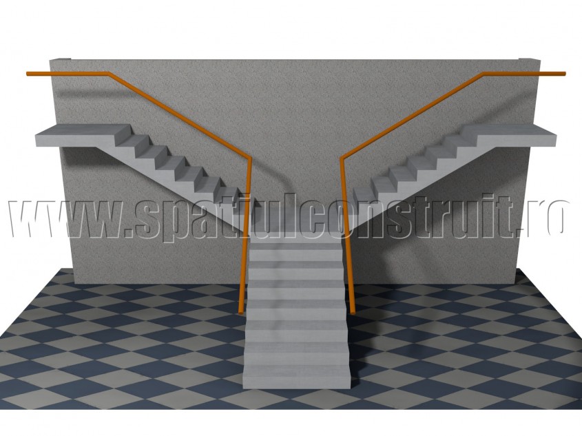 Scara cu trei rampe la 90 grade, cu impartirea fluxurilor - Forma rampelor