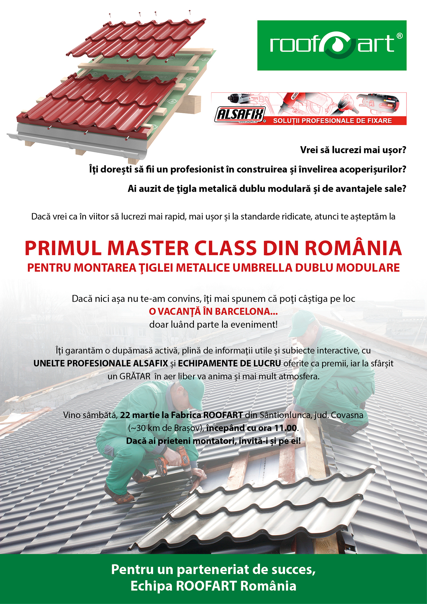 Invitatie Master Class Umbrella dublu modulara - Primul Master - Class de montare a tiglei dublu-modulare