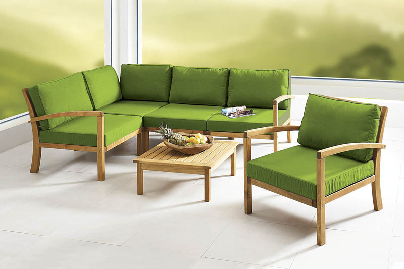 Fotoliu, canapea, masuta din lemn de teak culoare verde - Seturi mobilier