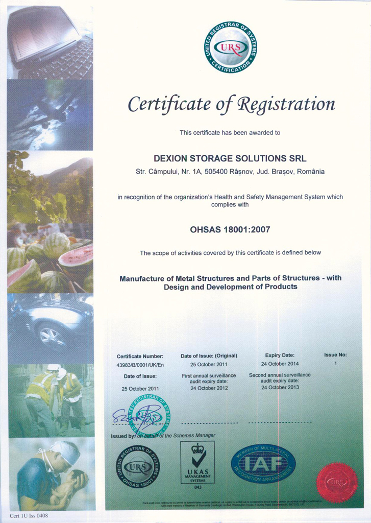 Certificat - Sistem de management al sanatatii si securitatii OHSAS-18001  - Certificate
