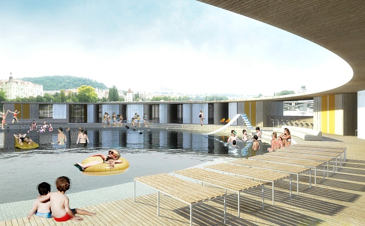 Piscina plutitoare pe raul Vltava - Piscina plutitoare va curata apele raului Vltava din Praga