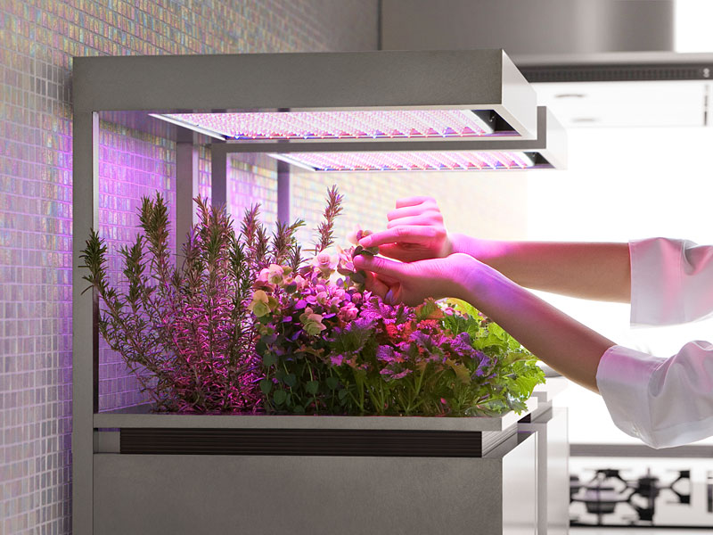 Mobilier modular de la Toyo Kitchen Style cu recipiente pentru plante si sistem de iluminare adecvat