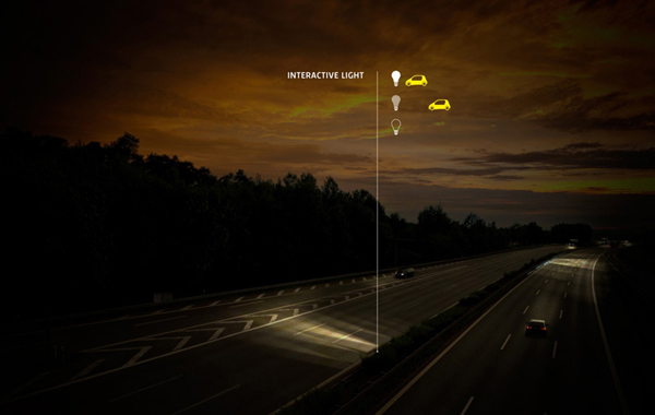 Iluminat interactiv - Autostrada inteligenta foloseste iluminat interactiv pentru a comunica conditiile de drum
