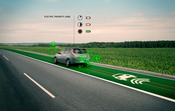 Banda prioritara pentru masini electrice - Autostrada inteligenta foloseste iluminat interactiv pentru a comunica conditiile de