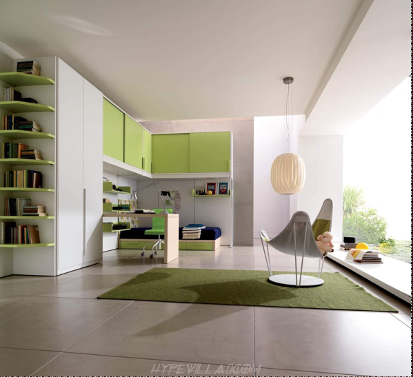 In camera de zi tusele de verde creeaza un spatiu confortabil propice relaxarii si discutiilor calme