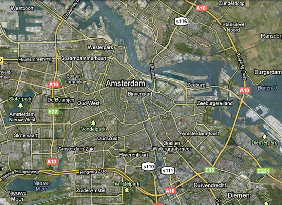 Harta Amsterdamului si a zonelor adiacente (Google Map) - Randstad, Olanda