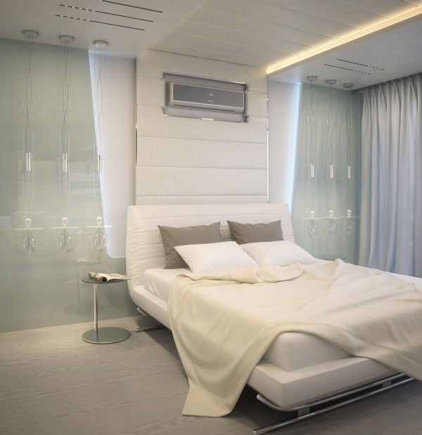 Alexander-Lysak-Visualization-Bedroom-white-with-metallic-accents-600x619 - Alexander Lysak a creat in acest apartament un spatiu contemporan, cald si luxos