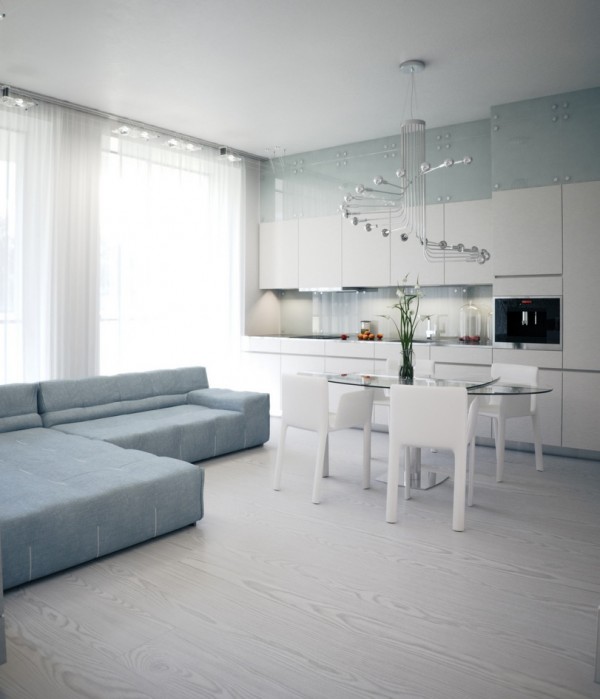 Alexander-Lysak-Visualization-open-plan-kitchen-dining-living-with-modern-chandelier-600x699 - Alexander Lysak a creat in acest apartament un spatiu contemporan, cald si luxos