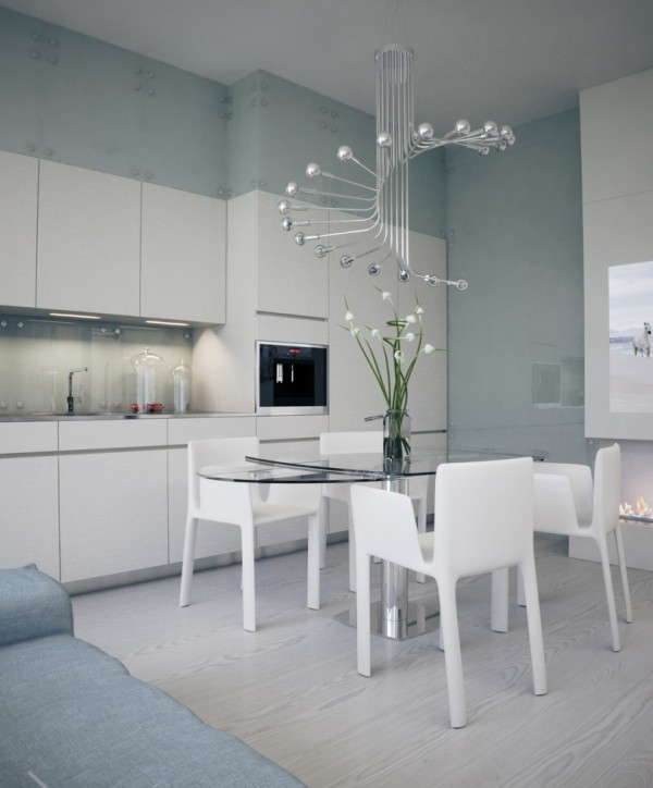 Alexander-Lysak-Visualization-open-plan-kitchen-dining-with-modern-chandelier-600x724 - Alexander Lysak a creat in acest apartament un spatiu contemporan, cald si luxos