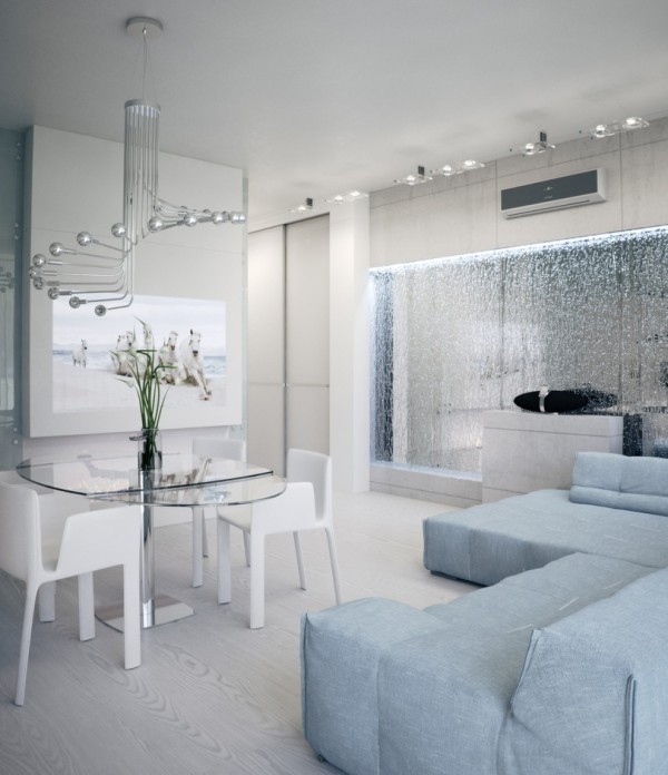 Alexander-Lysak-Visualization-open-plan-living-dining-with-mirrored-water-feature-wall-600x696 - Alexander Lysak a creat in acest apartament un spatiu contemporan, cald si luxos