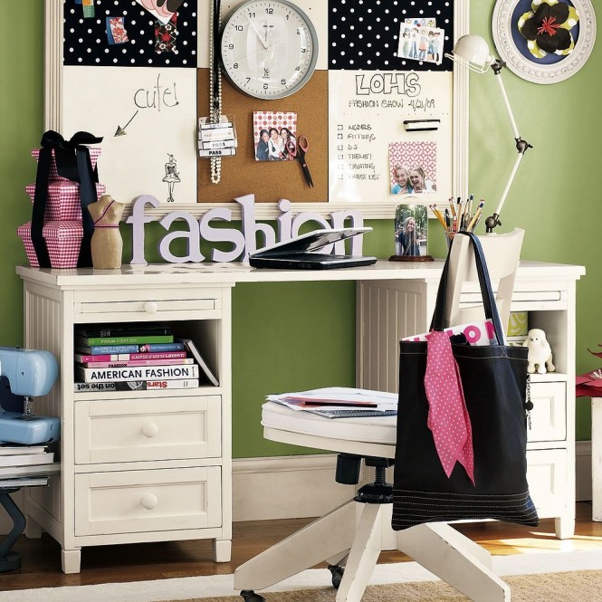 1 girly-bedroom-with-green-and-white-665x665 - Ideile de amenajare a spatiului de studiu sunt astazi centrate pe partea estetica