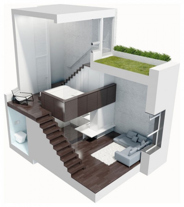 Vedere 3D a apartamentului - Cum poate fi proiectat un apartament pe nivele. Manhattan