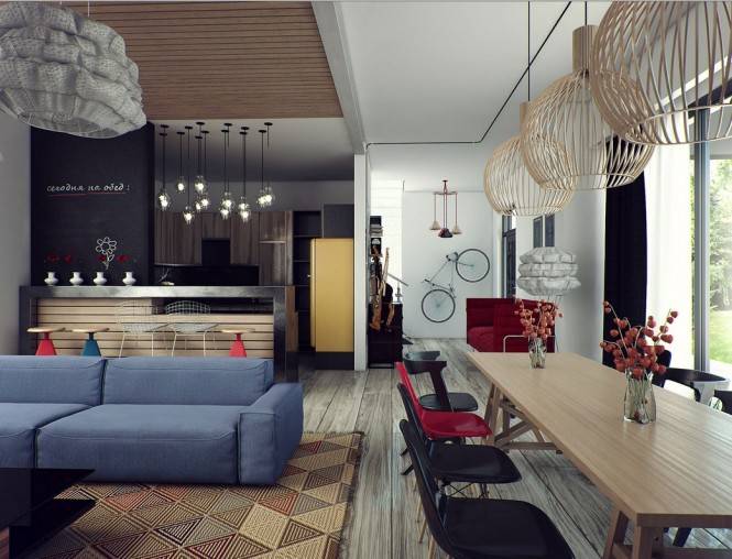 2-Blue-sofa-665x508 - Living cu gradina, designer Iskander Khodzhaev