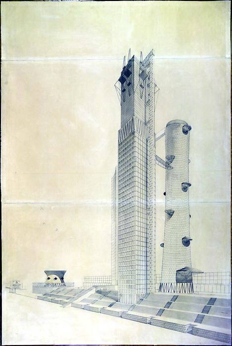 Ivan Leonidov proiect pentru Comisariatul de Industrie Grea Piata Rosie Moscova 1934 - Trecutul se confrunta