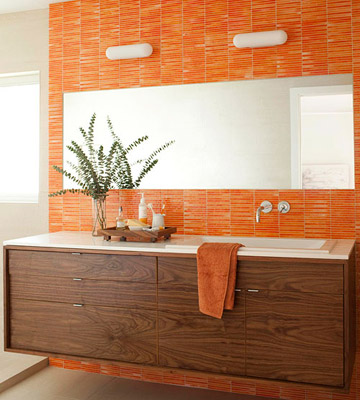 Foto via digsdigs.com - Cele mai placute nuante de portocaliu, pentru baie