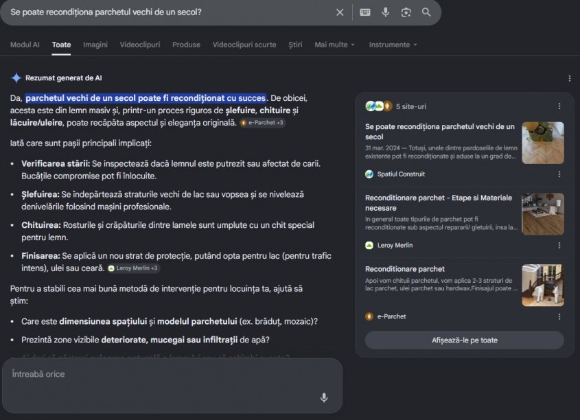 Cum utilizează Google AI Overview conținutul publicat în mediul editorial de construcții