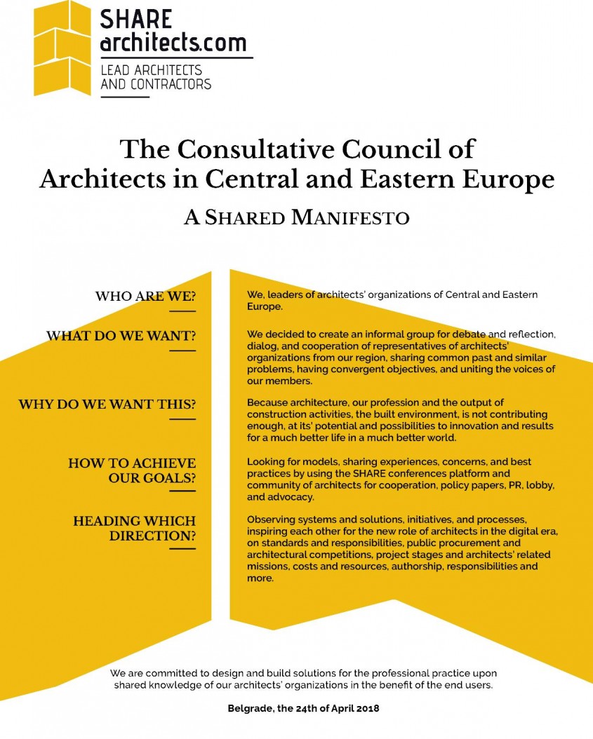 Lansarea Consiliului Consultativ al Arhitecților din Europa Centrală și de Est CCA-CEE în cadrul Share Belgrade