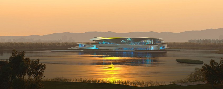 Un muzeu SF plutește deasupra apei ca o nebuloasă în formă de stea