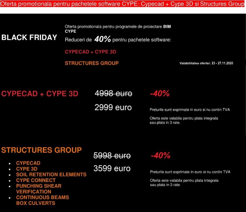 40% reducere la pachete software de calcul structural între 23 şi 27 noiembrie 2020 