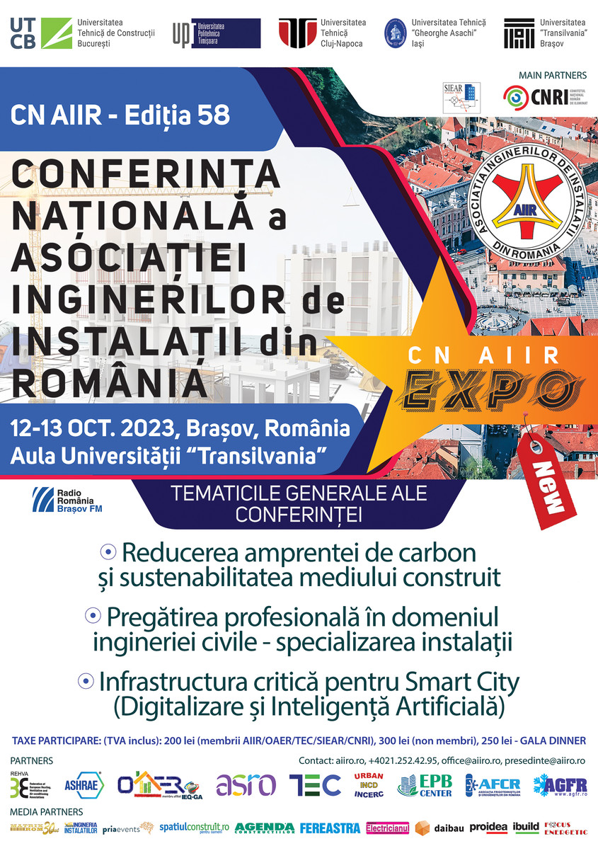 Conferința Națională a  Asociației Inginerilor de Instalații din România  CN AIIR 2023, 12-13 octombrie. Programul